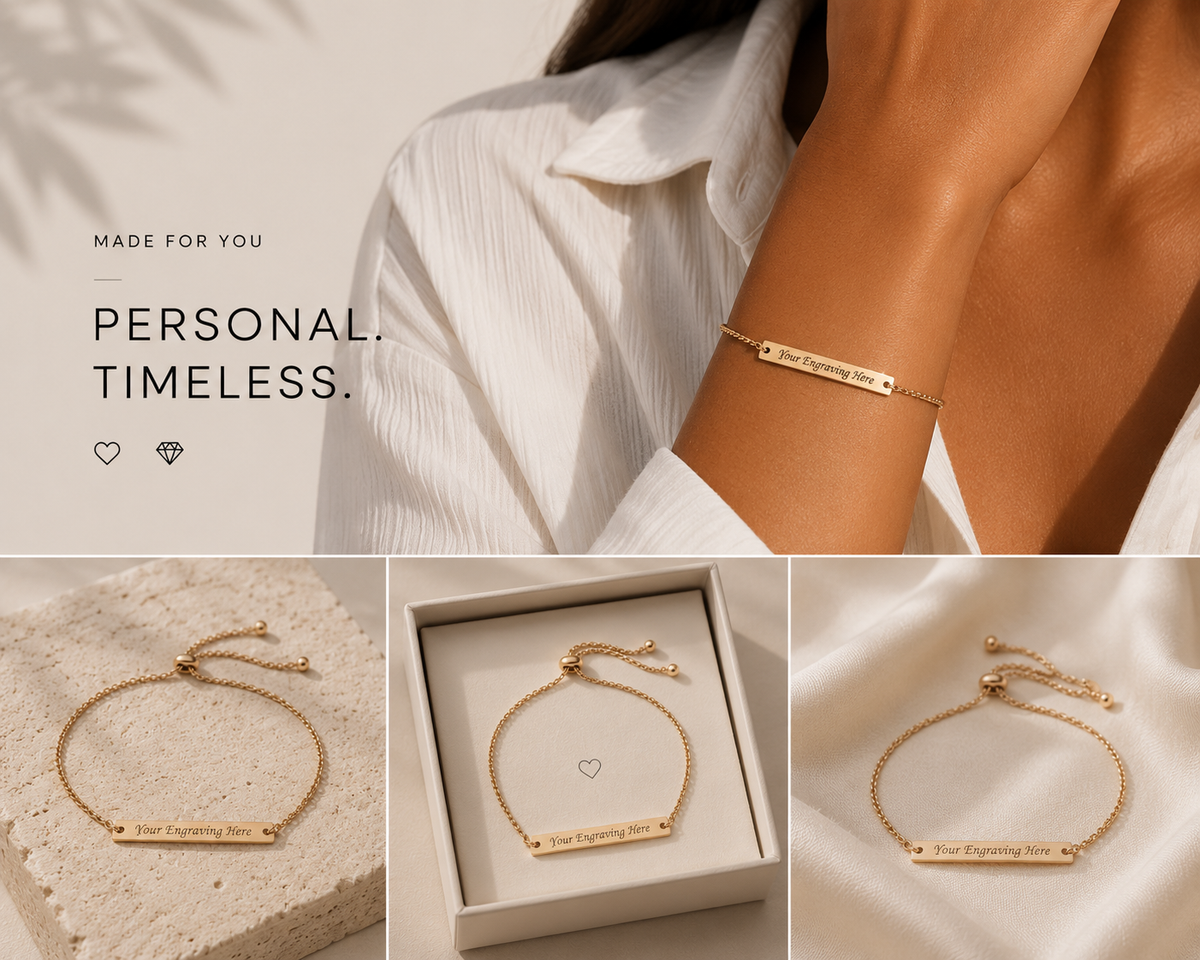 Engravable Adjustable Bar Bracelet — Personalized Name Plate Jewelry