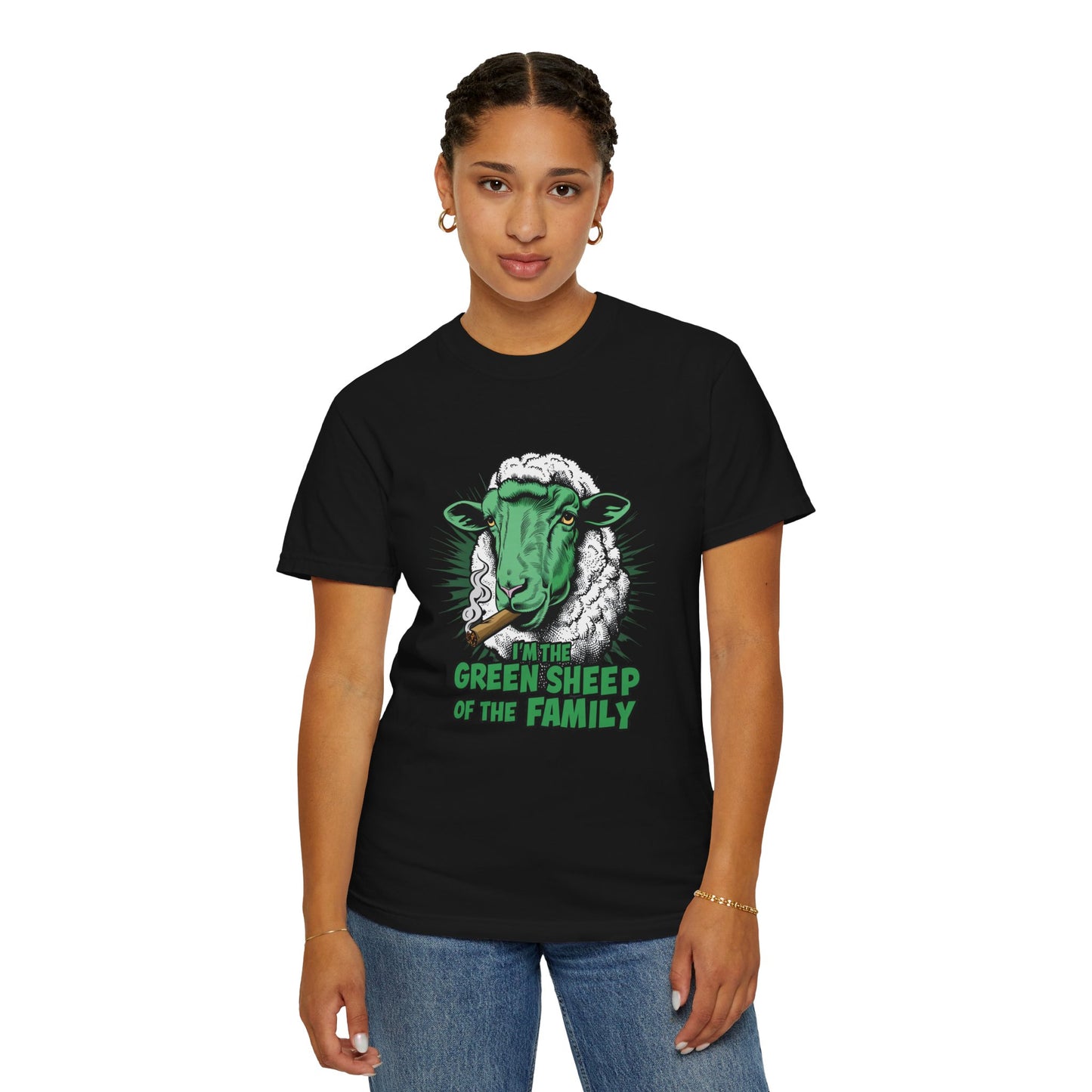 Green Sheep Family Unisex T-Shirt - Fun Gift for Family Gatherings, Birthdays, Holidays, Casual Wear, Unique Graphic Tee