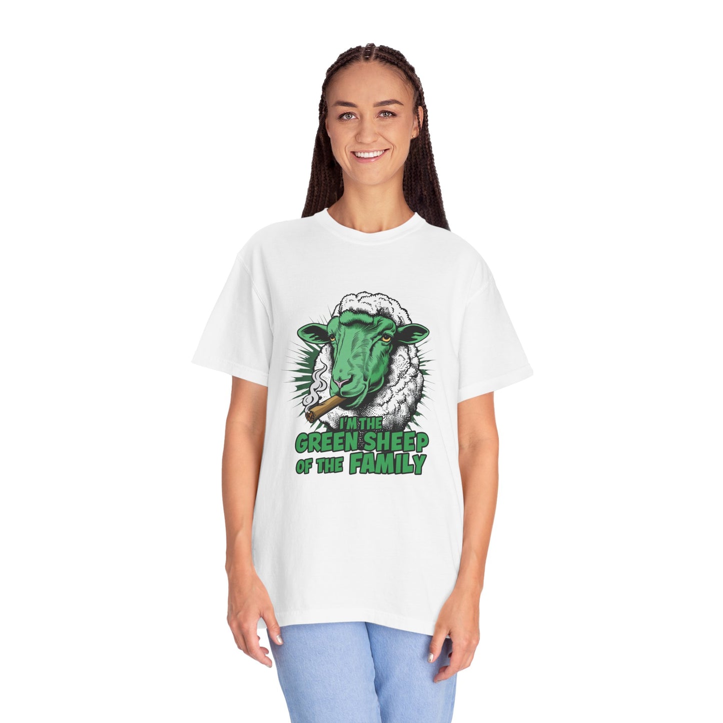 Green Sheep Family Unisex T-Shirt - Fun Gift for Family Gatherings, Birthdays, Holidays, Casual Wear, Unique Graphic Tee