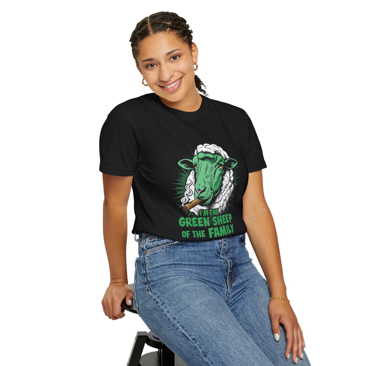 Green Sheep Family Unisex T-Shirt - Fun Gift for Family Gatherings, Birthdays, Holidays, Casual Wear, Unique Graphic Tee