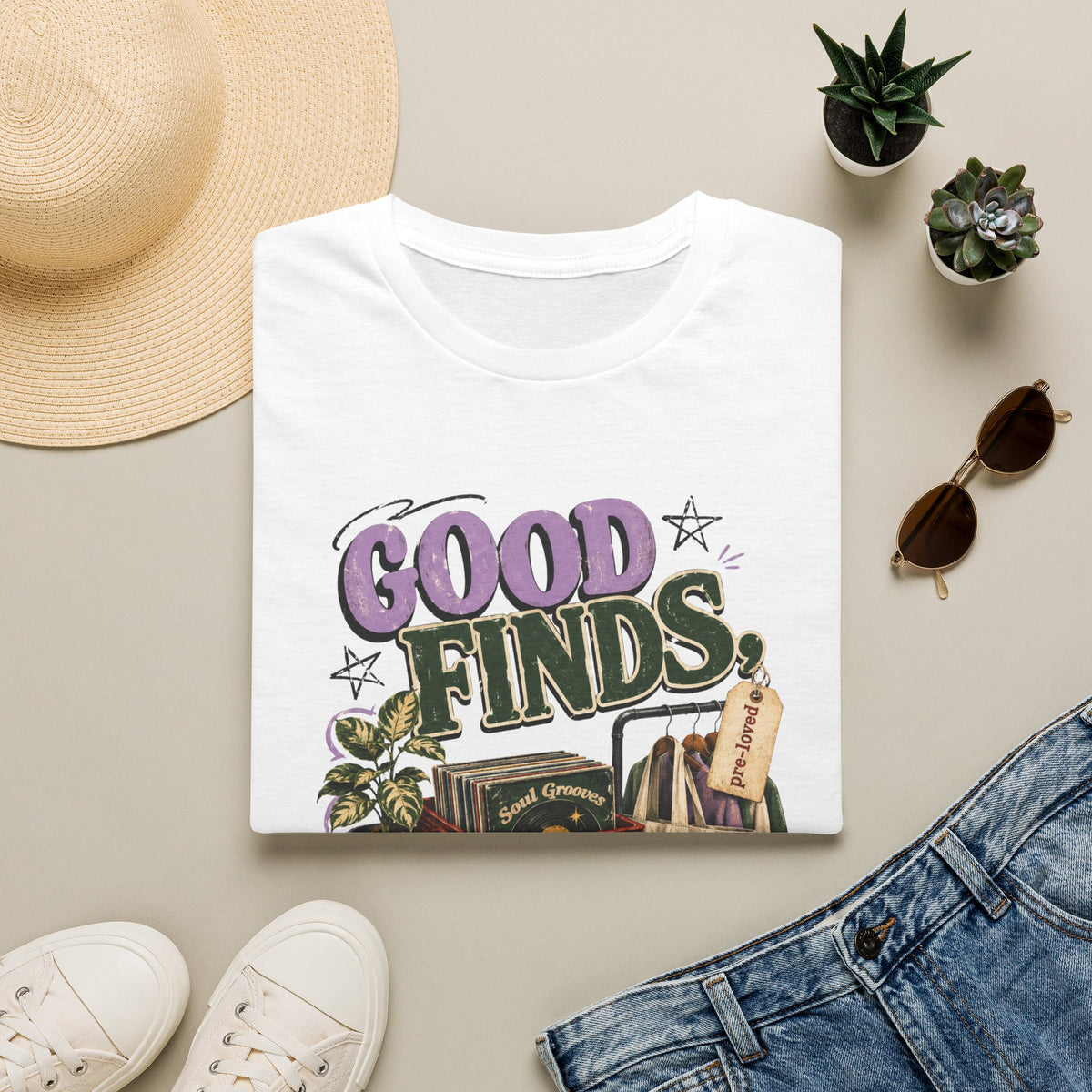Graphic Tee:  "Good Finds, Cheap Thrills" Retro Thrift