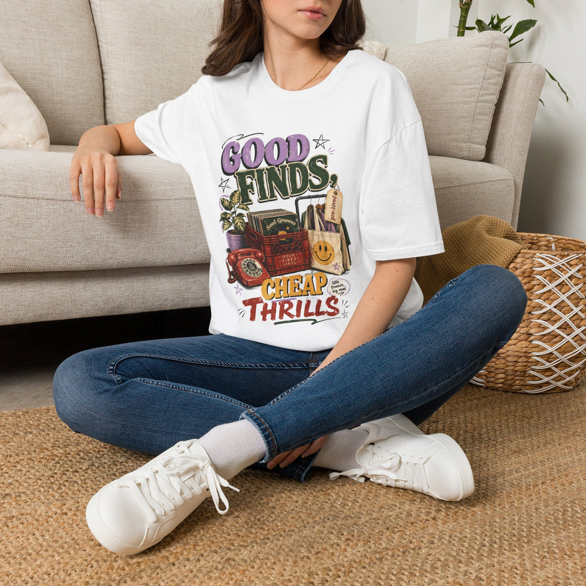 Graphic Tee:  "Good Finds, Cheap Thrills" Retro Thrift