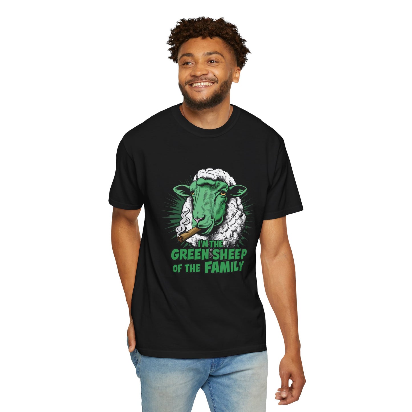 Green Sheep Family Unisex T-Shirt - Fun Gift for Family Gatherings, Birthdays, Holidays, Casual Wear, Unique Graphic Tee