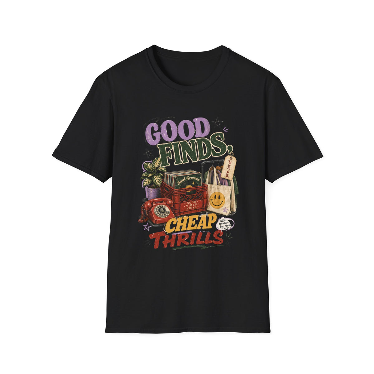 Graphic Tee:  "Good Finds, Cheap Thrills" Retro Thrift
