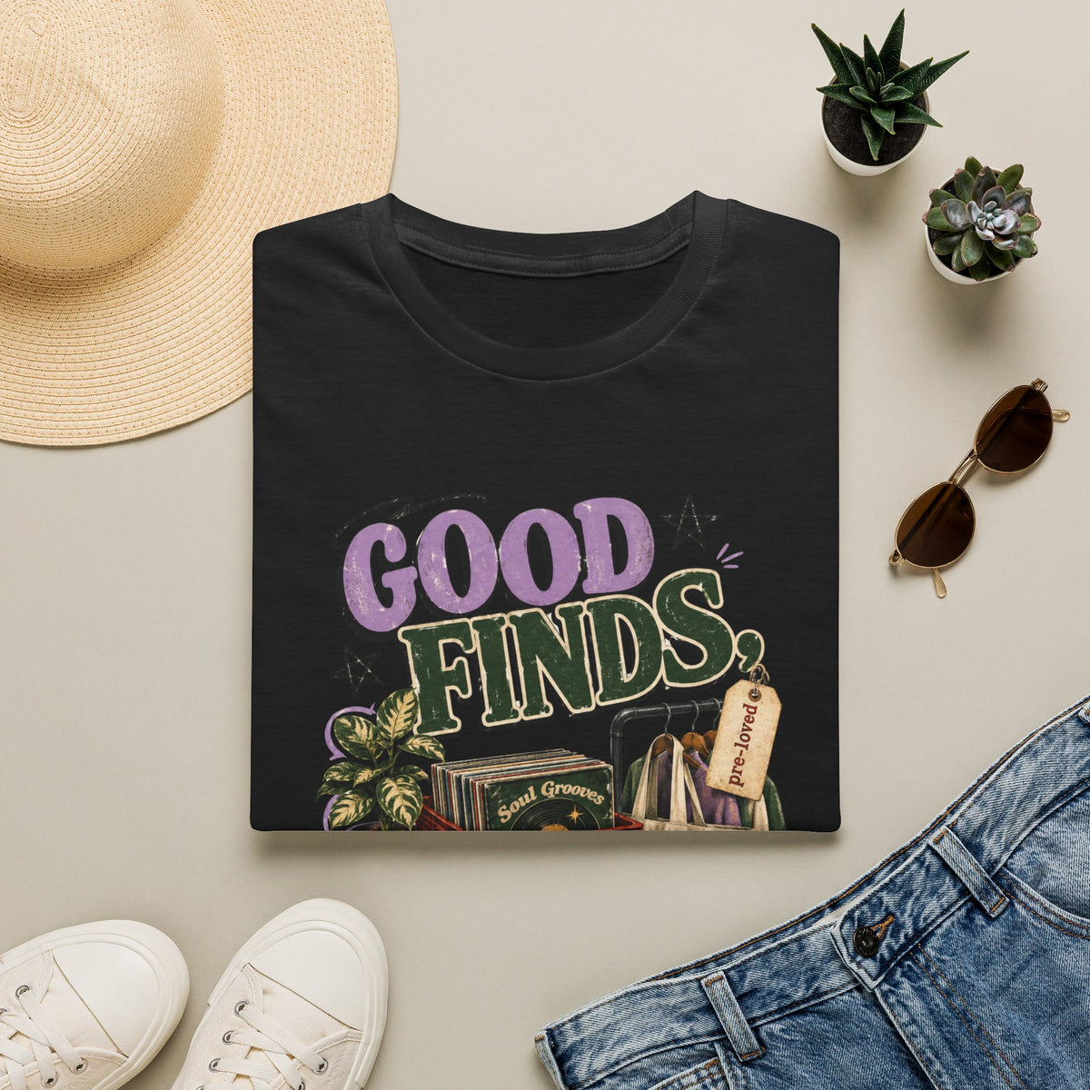 Graphic Tee:  "Good Finds, Cheap Thrills" Retro Thrift