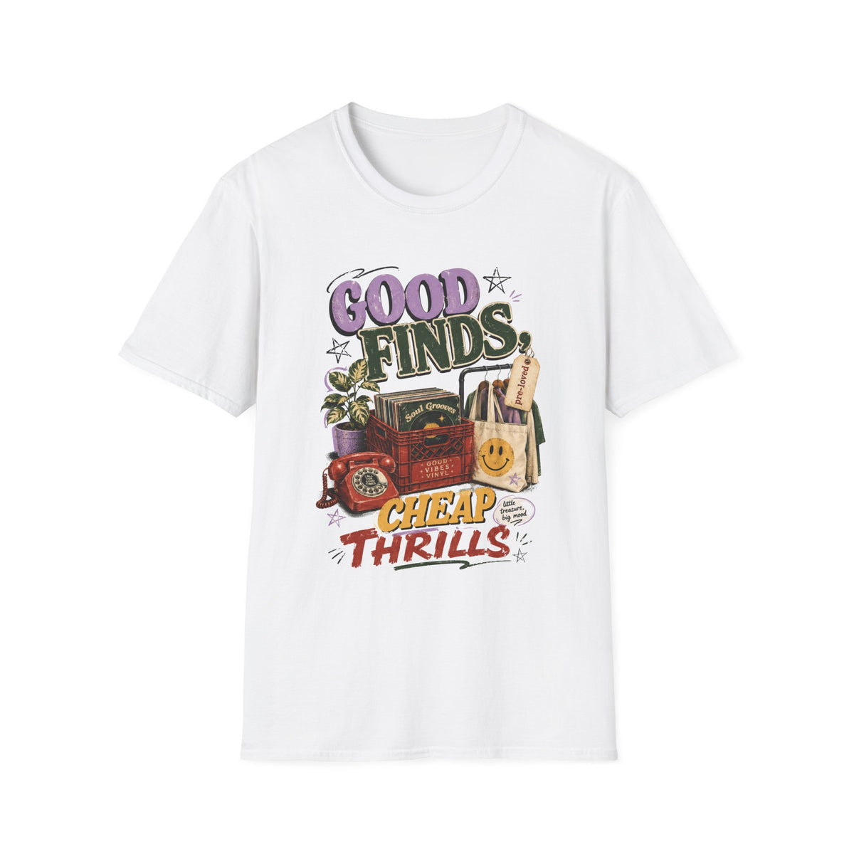 Graphic Tee:  "Good Finds, Cheap Thrills" Retro Thrift
