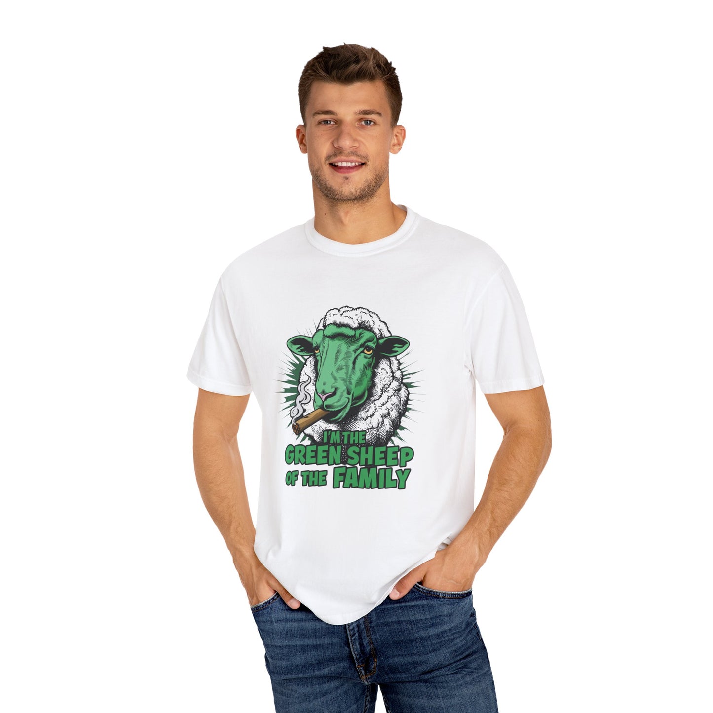 Green Sheep Family Unisex T-Shirt - Fun Gift for Family Gatherings, Birthdays, Holidays, Casual Wear, Unique Graphic Tee